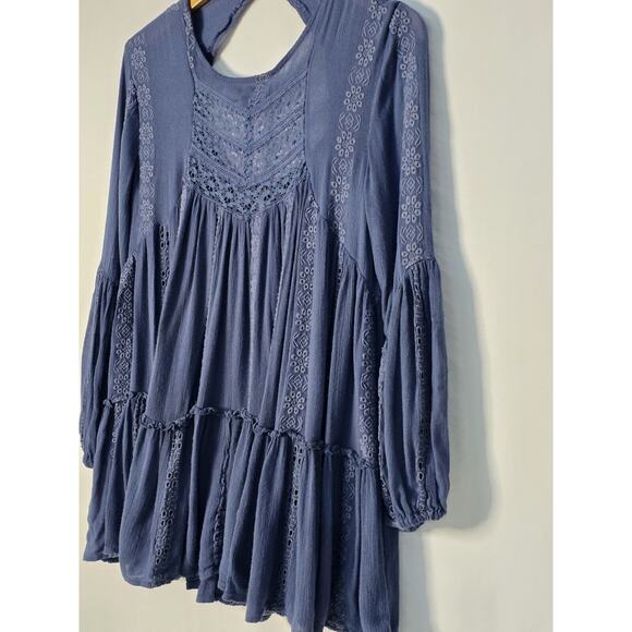 Free People Kiss Kiss Embroidered Lace Tunic Dress Blue Boho Style Size XS - Picture 4 of 10